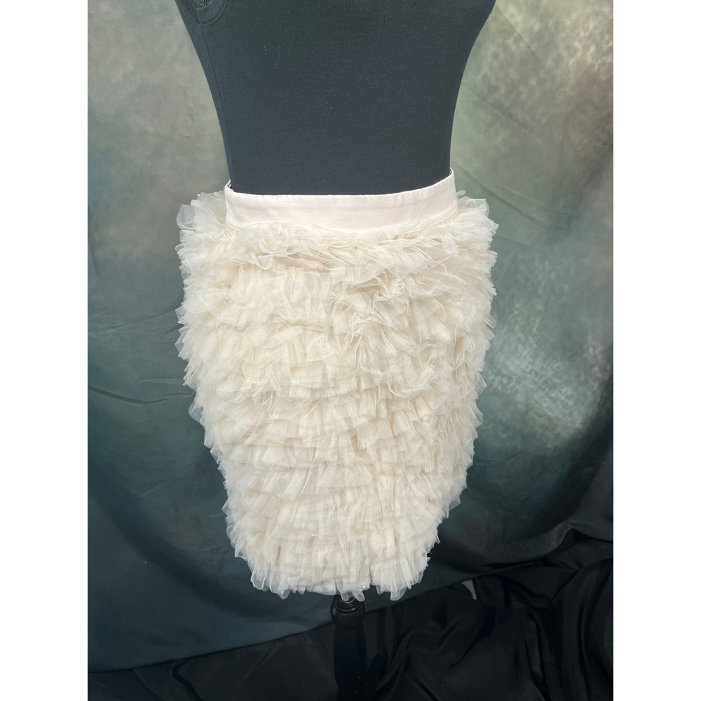 Ann Taylor Cream Ivory Tiered Ruffle Tulle Mini Skirt Size 2 Romantic Balletcore - Picture 5 of 7